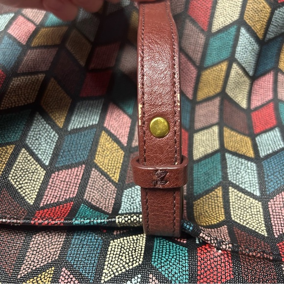 Fossil Women's Rachel Large Tote Bag Multicolor Chevron Zipper Top - Picture 11 of 14